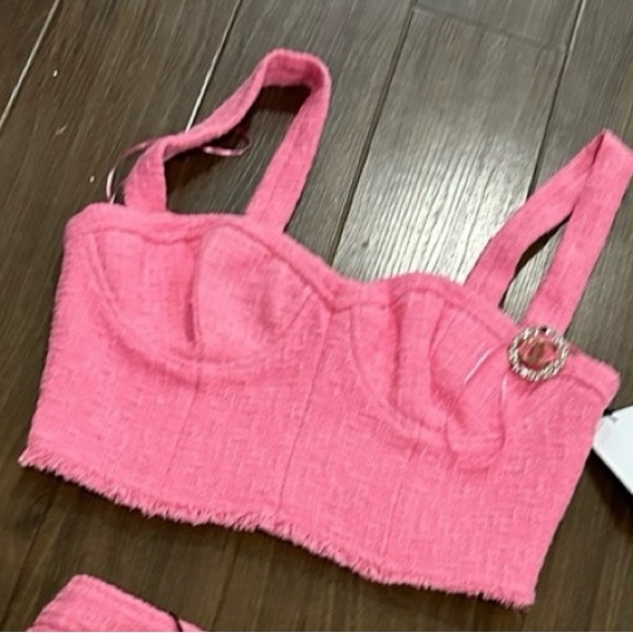 Zara textured Pink tweed Barbie crop corset M - Picture 4 of 6